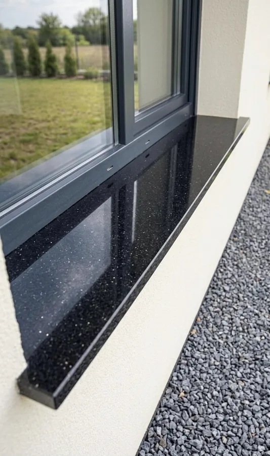 Parapet zewnętrzny z czarnego granitu Star Galaxy — realizacja Pomorze